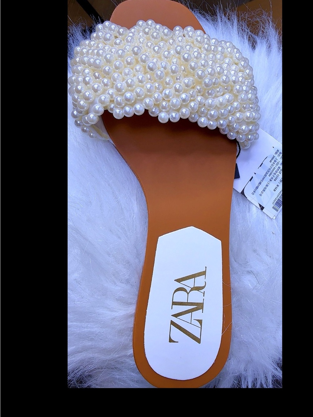 Zara Pearl-Embellished Cream Slide Sandal